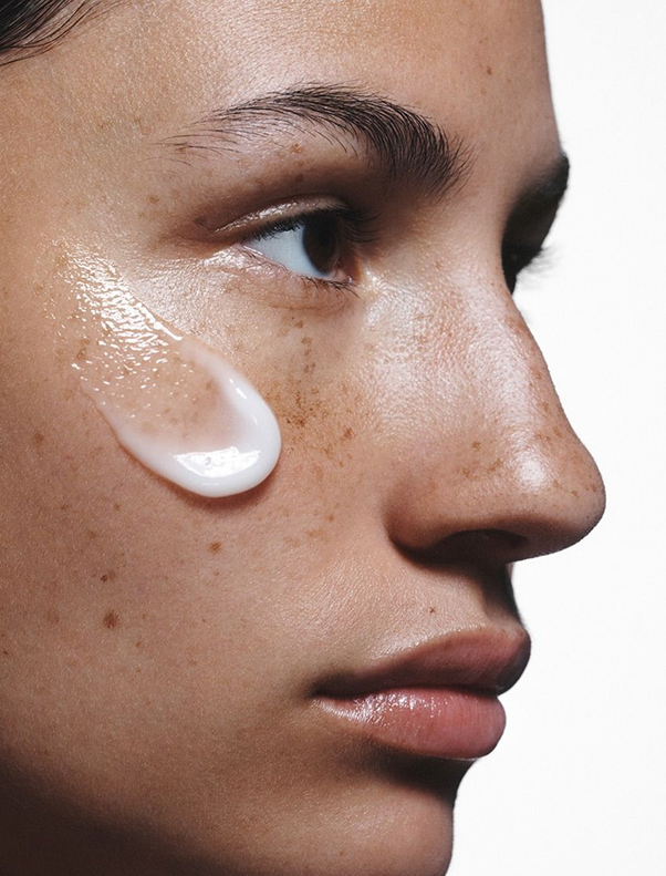Skincare texture on model